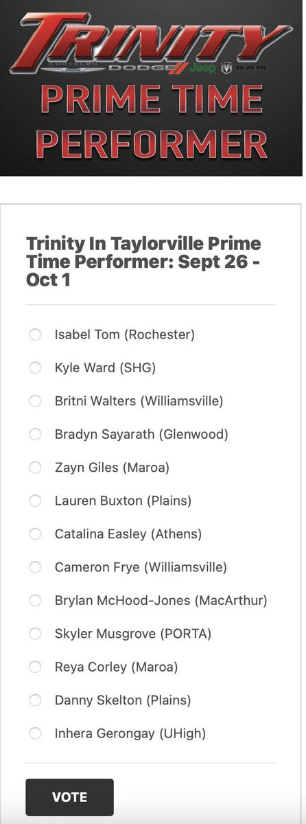 Postseason performances, big conference matchups and last second heroics fill up a loaded edition of the Trinity in Taylorville Prime Time Performer from September 26 – October 1 
Get your #PTP votes in every 12 hours here:
channel1450.com/2022/10/03/tri…
