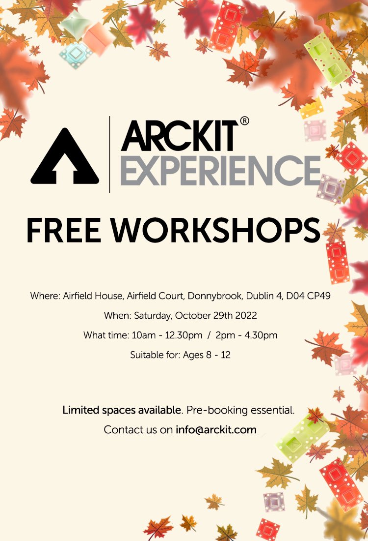 Arckitmodel's tweet photo. HURRY!!! To celebrate the launch of our new Arckit Experience space in Dublin weβre offering a morning and afternoon free workshop on Oct 29th. Limited spaces available and will be on a first come first serve basis! #arckit #arckitexperience #arckitworkshop https://t.co/sIiQzvkOW8
