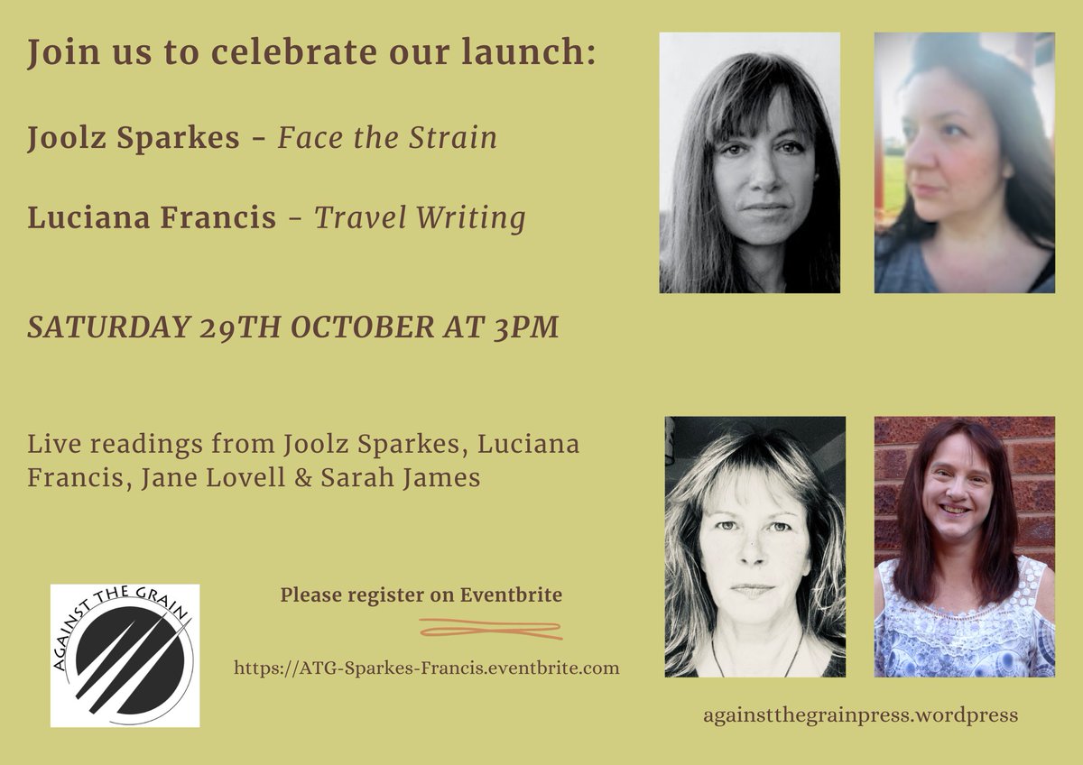 AgainstTheGrainPress (@grainpress) on Twitter photo This is coming up at the end of the month. Do join us: <a href="/joolzess/">joolz sparkes 💙</a> <a href="/heymrsfrancis/">Luciana Francis</a> <a href="/wordcurlz/">jane lovell</a> <a href="/Sarah_James/">Sarah_James</a> 
Eventbrite link for tickets ATG-Sparkes-Francis.eventbrite.com This is coming up at the end of the month. Do join us: <a href="/joolzess/">joolz sparkes 💙</a> <a href="/heymrsfrancis/">Luciana Francis</a> <a href="/wordcurlz/">jane lovell</a> <a href="/Sarah_James/">Sarah_James</a> 
Eventbrite link for tickets ATG-Sparkes-Francis.eventbrite.com