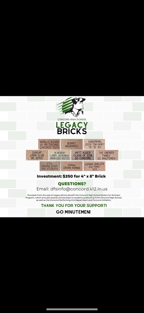 ConcordDFS's tweet image. Support DFS, Performing Arts Department, &amp;amp; Athletics by leaving a legacy at the gates of the Jake Field Football Stadium 🎊