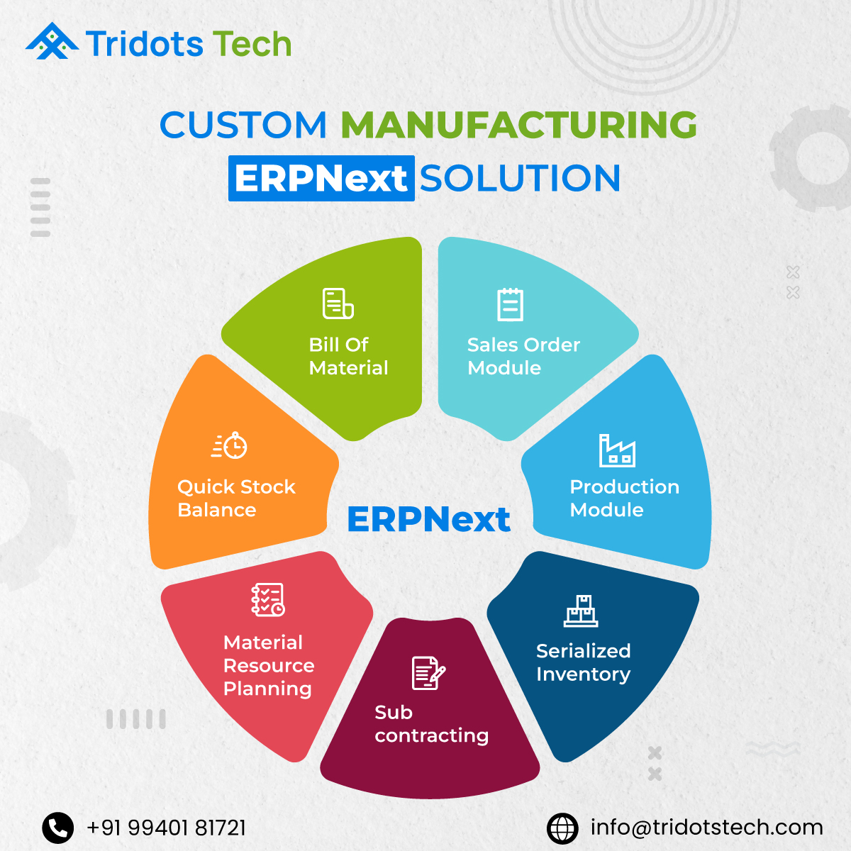 Tridots_tech's tweet image. Maintain your warehouse operations, production planning, finished goods delivery, raw material stock control and finances using Tridots Tech&apos;s ERPNext implementation for manufacturing industry. 

Call @ +91 99401 81721
Visit : lnkd.in/gPNw8GrG