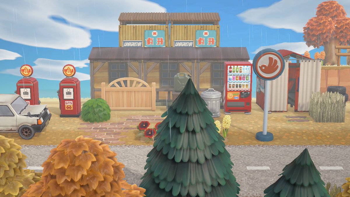crossing_lv's tweet photo. gas station on the outskirts of town 🍁 #AnimalCrossingNewHorizons #acnh https://t.co/G0hIz2NAQe
