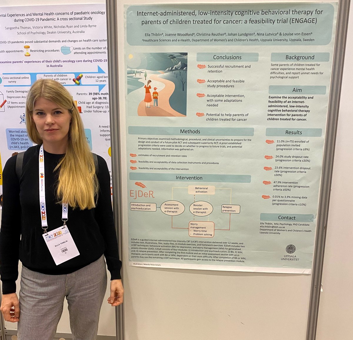 U-CARE (@ucare_uu) on Twitter photo Last week, PhD student Ella Thiblin participated at the #SIOP22 conference. She presented a poster of a study evaluating the feasibility of an Internet-administered, guided, self-help intervention for parents of children treated for cancer.
Well done <a href="/EllaTh6/">Ella Thiblin</a> ! 🙌 Last week, PhD student Ella Thiblin participated at the #SIOP22 conference. She presented a poster of a study evaluating the feasibility of an Internet-administered, guided, self-help intervention for parents of children treated for cancer.
Well done <a href="/EllaTh6/">Ella Thiblin</a> ! 🙌