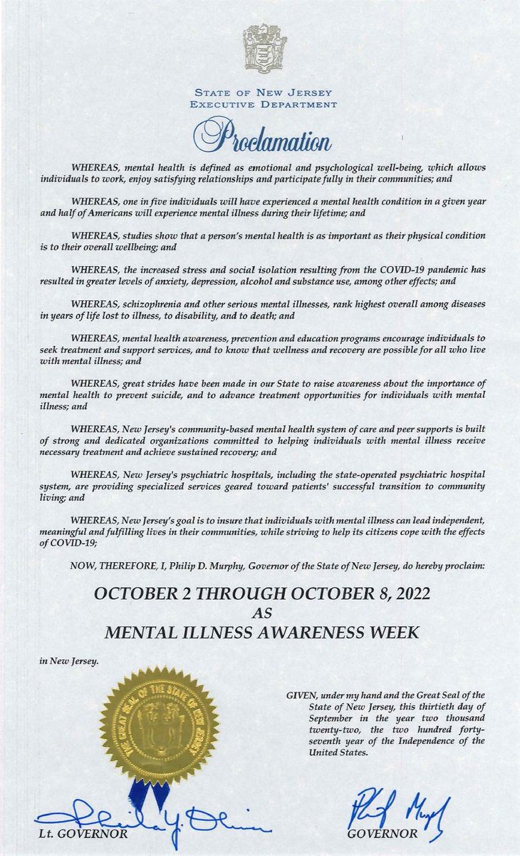 NJHumanServices (@njdhs) on Twitter photo .<a href="/GovMurphy/">Governor Phil Murphy</a> has declared this week to be #MentalIllnessAwarenessWeek in NJ!
1 in 5 Americans is affected by mental health conditions. Despite mental illnesses’ prevalence, stigma & misunderstanding are still widespread. <a href="/NJDHS/">NJHumanServices</a> wants to #endthestigma. #MentalHealthMatters #MIAW22 .<a href="/GovMurphy/">Governor Phil Murphy</a> has declared this week to be #MentalIllnessAwarenessWeek in NJ!
1 in 5 Americans is affected by mental health conditions. Despite mental illnesses’ prevalence, stigma & misunderstanding are still widespread. <a href="/NJDHS/">NJHumanServices</a> wants to #endthestigma. #MentalHealthMatters #MIAW22