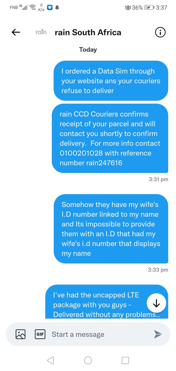 UzziPromo's tweet photo. @rainSouthAfrica - Please sort out your couriers CCD. https://t.co/HfsRB5UNKH