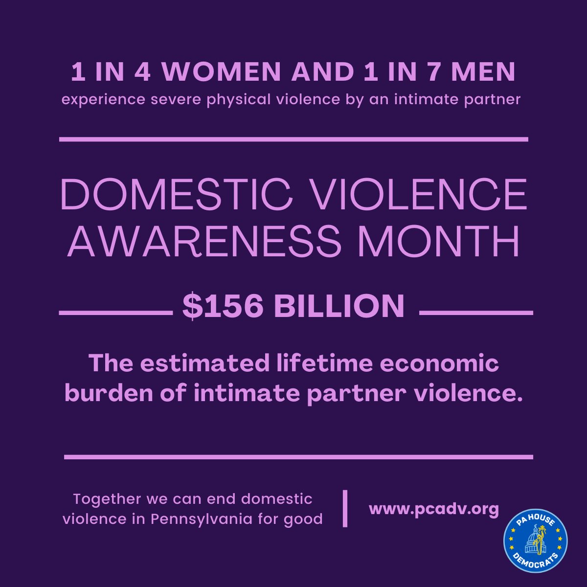 October is #DomesticViolenceAwareness Month. Last year in PA, 112 victims lost their lives due to domestic violence - tragedies often involving a gun. As a community, we need to show victims they are not alone &amp; we are here to support them while they find the healing they need.💜