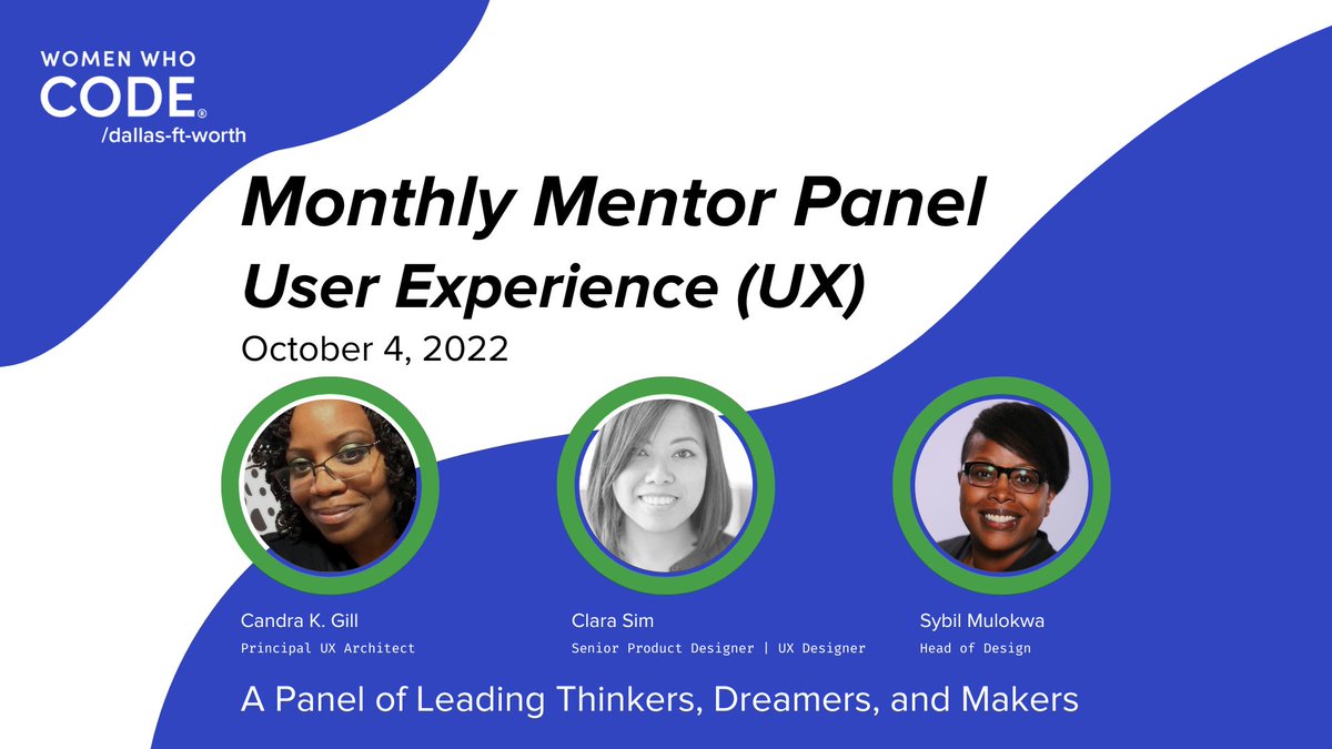 Join us for our new Monthly Mentor Panel series focusing on #UserExperience (#UX).
Experts will answer questions from the audience as well as the audience will have the opportunity to share their experiences.
𝗢𝗖𝗧 𝟰 | 𝟲:𝟯𝟬 𝗣𝗠 𝗖𝗗𝗧
RSVP link in comments #womenwhocode