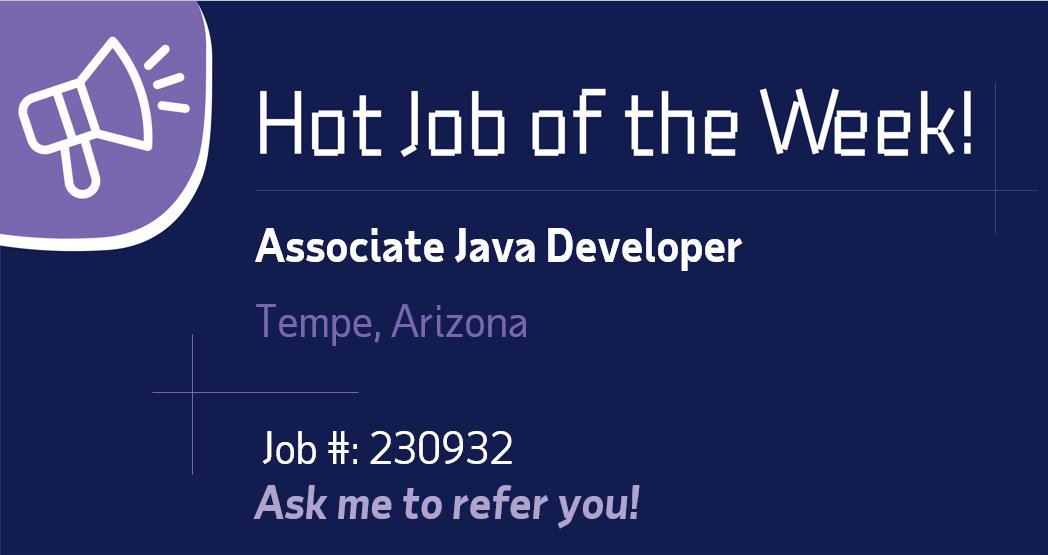 theolderbi's tweet photo. We are hiring for an Associate Java Developer in our Tempe, AZ, location.

If you are interested in this opportunity, let me know, and I'd be happy to refer you. The link to the job is below! 

#ADPTech #Careers #Tech #Java #Tempe https://t.co/4rnqpdEYIl https://t.co/MJBgH0LVXM