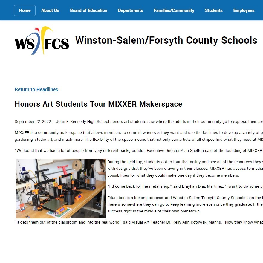 The John F. Kennedy High School Art Honors students visited Mixxer recently, read about it here:  bit.ly/3e2PTun