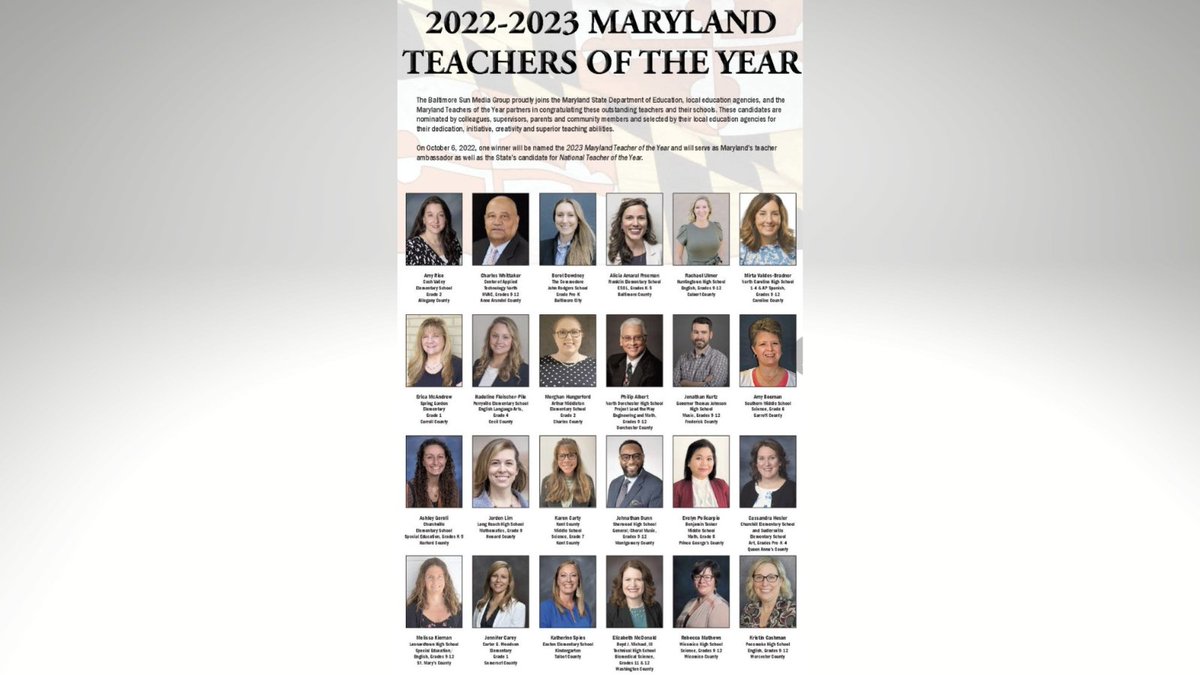 The 2022-2023 Teachers of the Year were featured in the <a href="/baltimoresun/">The Baltimore Sun</a>! Congratulations, Rachael Ulmer! <a href="/HtownHSCCPS/">Huntingtown High</a>