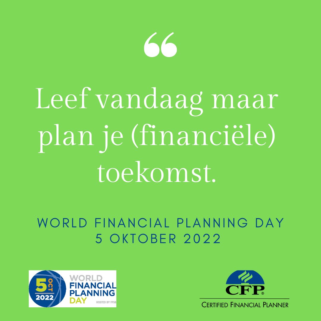 Wil jij grip op jouw financiële toekomst? Een financieel plan geeft overzicht en rust en laat je zien wat er nodig is zodat je nu financieel onbezorgd kunt leven en later ook. #WFPD2022 #CFP #FFP
