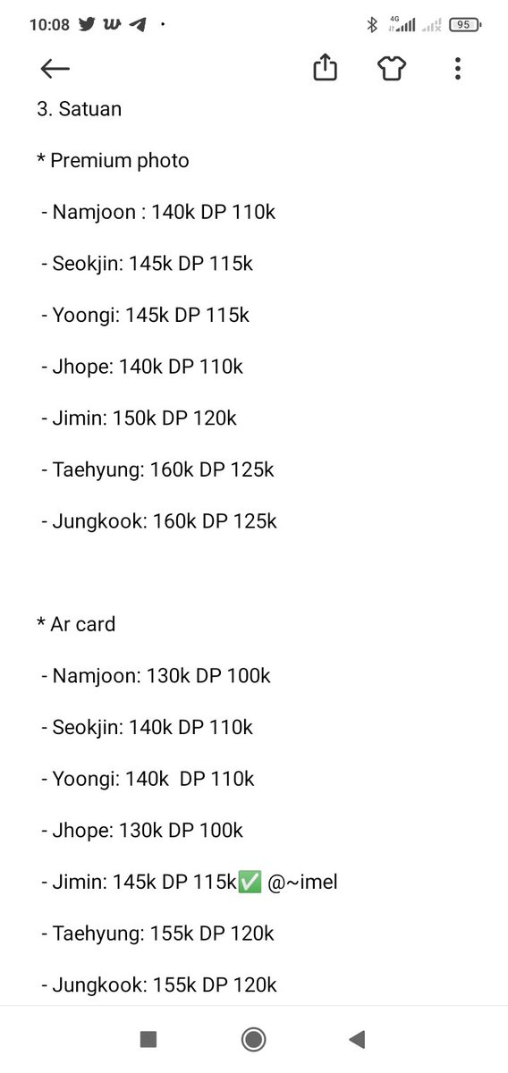 Lovelywinterid's tweet photo. Wts sharing proof collector
Akan di CO pada tanggal 4 Oktober jika slot 85% terisi. 

sharing ada di picture. 

Satuan juga bisa
Prempot. Harga asli 1.080.000/ot7
Harga diskon 1.000.000/ot7 

Ada GO ✅
Bersih Ina ✅
Tag wtb wtt wts rm jin Suga jhope jimin Taehyung Jungkook PC https://t.co/4aR6CvF01s
