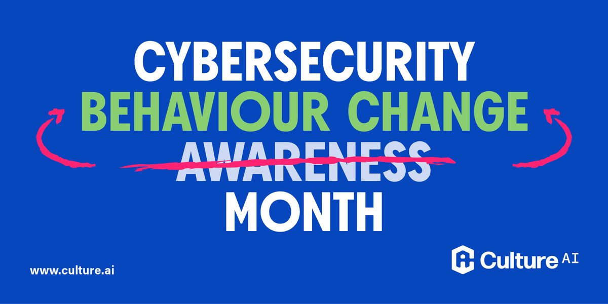 culture_ai's tweet photo. We admit it’s not as catchy, but it’s much more accurate.

Raising #cybersecurity awareness doesn’t shift the needle on risk.

Instead of awareness - focus on achieving behaviour change.

Let us show you how: https://t.co/1PFeDnC0EG.

#CybersecurityAwarenessMonth #cyberattack https://t.co/ZHhrIAqcOX