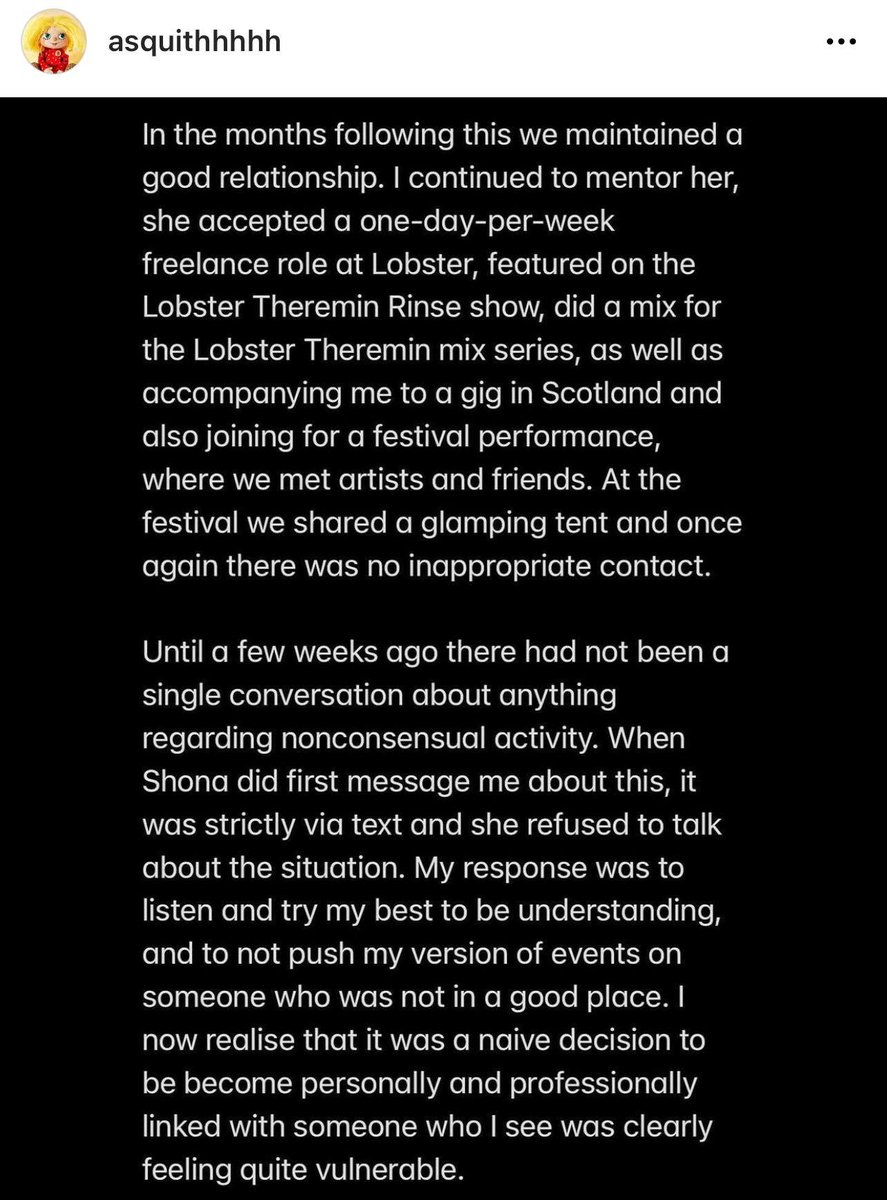 ExposingDance's tweet photo. Asquith has released his own statement. Instead of taking any responsibility for his actions, he decides to gaslight Inez's experience, and attempts to pass the blame back to the victim, who he described as "somebody who I see was clearly feeling quite vulnerable". https://t.co/cEodTEjpfC
