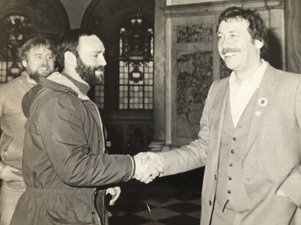 Fra McCann agus mise congratulating newly elected Belfast City Councillor Sean McKnight in 1984.