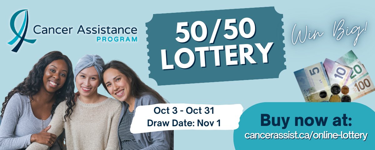 Cancer_Assist's tweet photo. Our fall 50/50 lottery is now open!

Buy tickets for a chance to WIN BIG! Your support will provide help when it is needed most. The winner will be announced on November 1st, 2022!

Buy your tickets now at: https://t.co/YfEIoZpZLR https://t.co/txFhykBxCz
