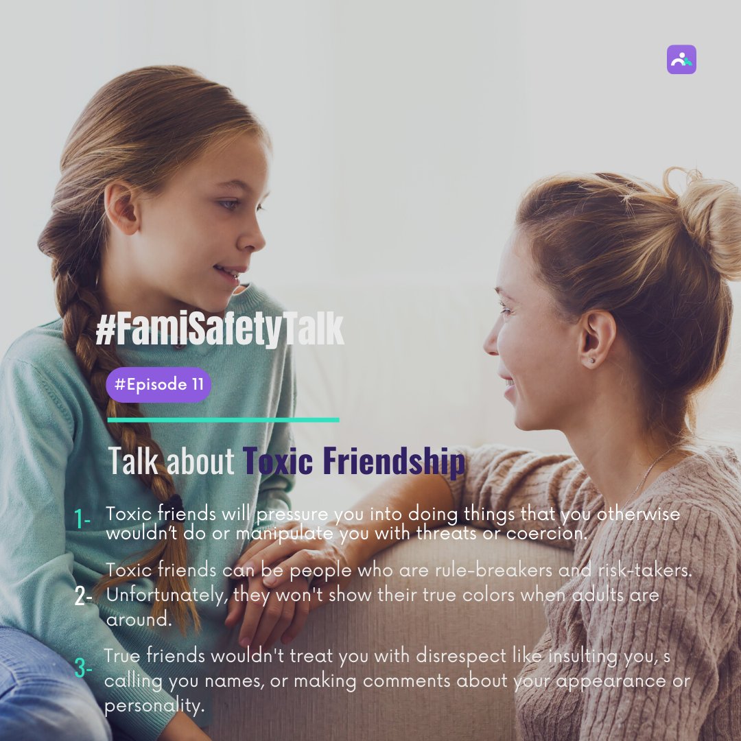 famisafe's tweet photo. #Wondershare #famisafe Talking to your kids about what a toxic friendship looks like can help them realize what is happening when they are confronted with a situation that makes them feel bad. Often, children don’t realize that the problem is their friend and not theirs. https://t.co/Xol7nzRLeB