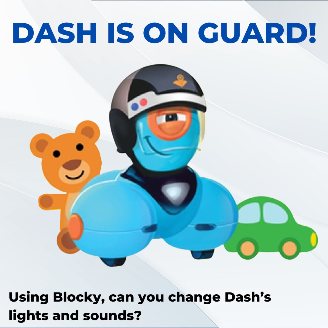LOGICSAcademy's tweet photo. Dash is On Guard! Can you use Blockly to change Dash’s lights and sounds? 🚨

🔒 Check out this week's @MicrosoftFlip content to see if you can make Dash appear more like a guard! https://t.co/Fw5qCTvdgT

#Blockly #Flip #Dash #Coding #LearntoCode #KidsLearnCode https://t.co/cfNIU24Zbl