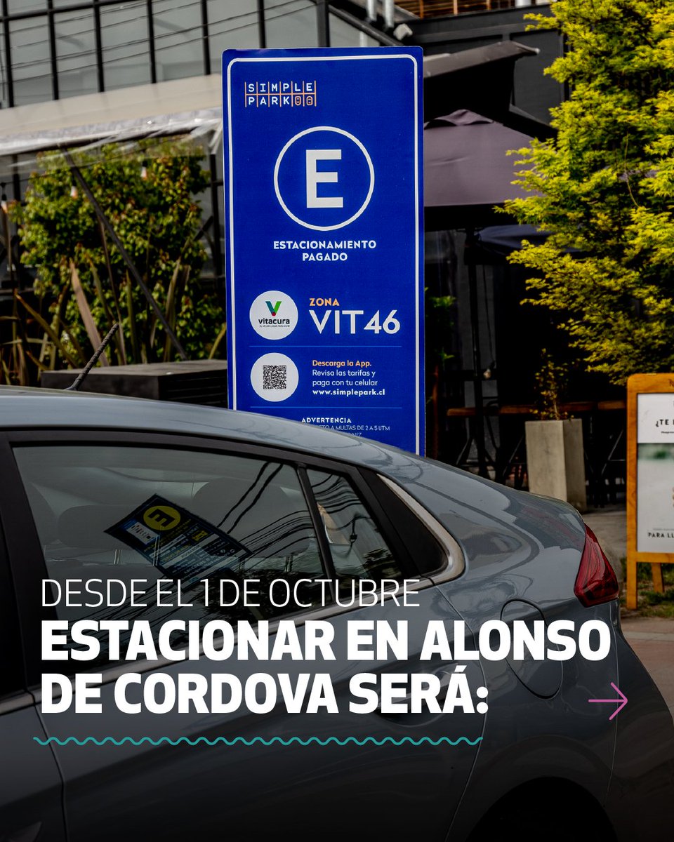 MuniVitacura's tweet image. 🚨 PLAN ALONSO DE CÓRDOVA ||

👏 Desde octubre, estacionar en Alonso de Córdova es más barato, seguro y moderno 🔐 Con la nueva app: Simple Park

🕣Lunes a sábado: $25 x minuto (antes 40)
🕣Domingo: $15 x minuto

Un sistema que nos permite hacer frente a estacionadores ilegales💪