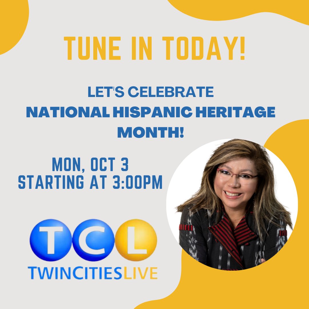 Chef_Amalia's tweet photo. So excited to be joining @twincities_live today, Oct 3, to celebrate National Hispanic Heritage Month with Elizabeth Ries and Ben Leber. Join us for a delightful homestyle family meal to cook with your family or friends! Los esperamos! #infuencer #spokesperson #socialimpact https://t.co/XKU9TNN7tp