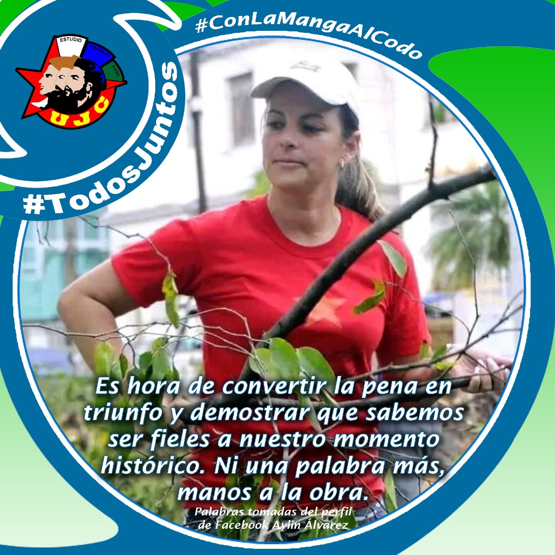 @aylinalvarezG: "Es hora de convertir la pena en triubfo y demostrar que sabemos ser fieles a nuestro momento histórico. Ni una palabra más, manos a la obra."
 
#CubaPorLaVida #Cuba #FuerzaCuba #FuerzaPinar #CubaPorLaPaz #CubaEsAmor #TodosJuntos