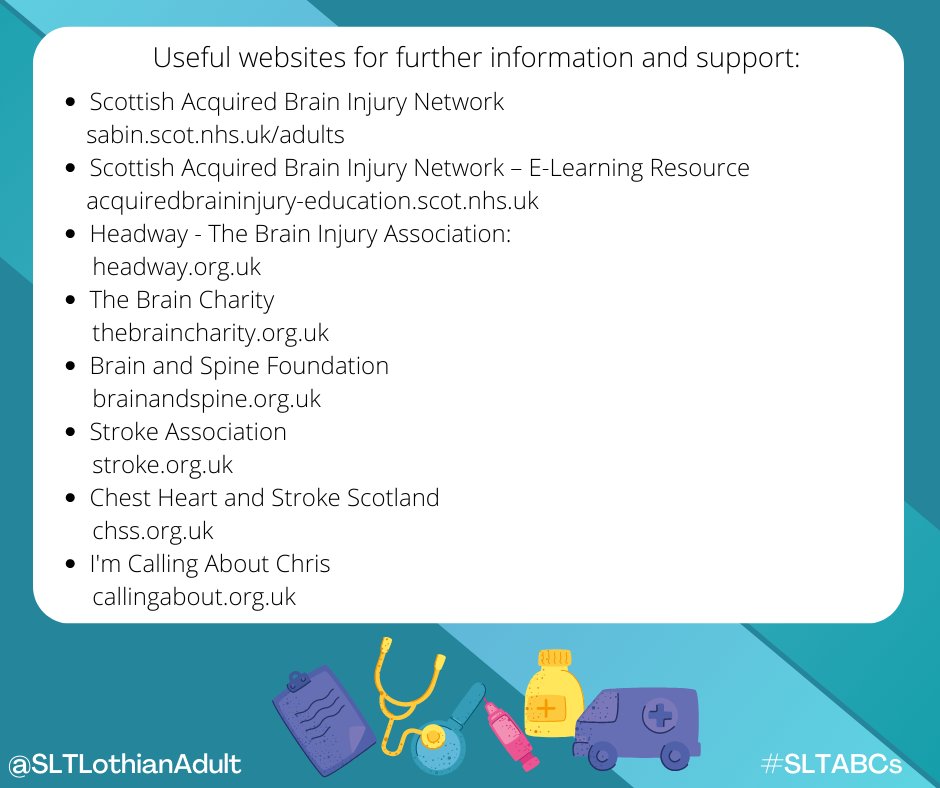 Continuing with our #SLTABCs series, today "B" is for "Brain Injury", with lots of websites and learning resources to explore. #SLT #AHP #BrainInjury