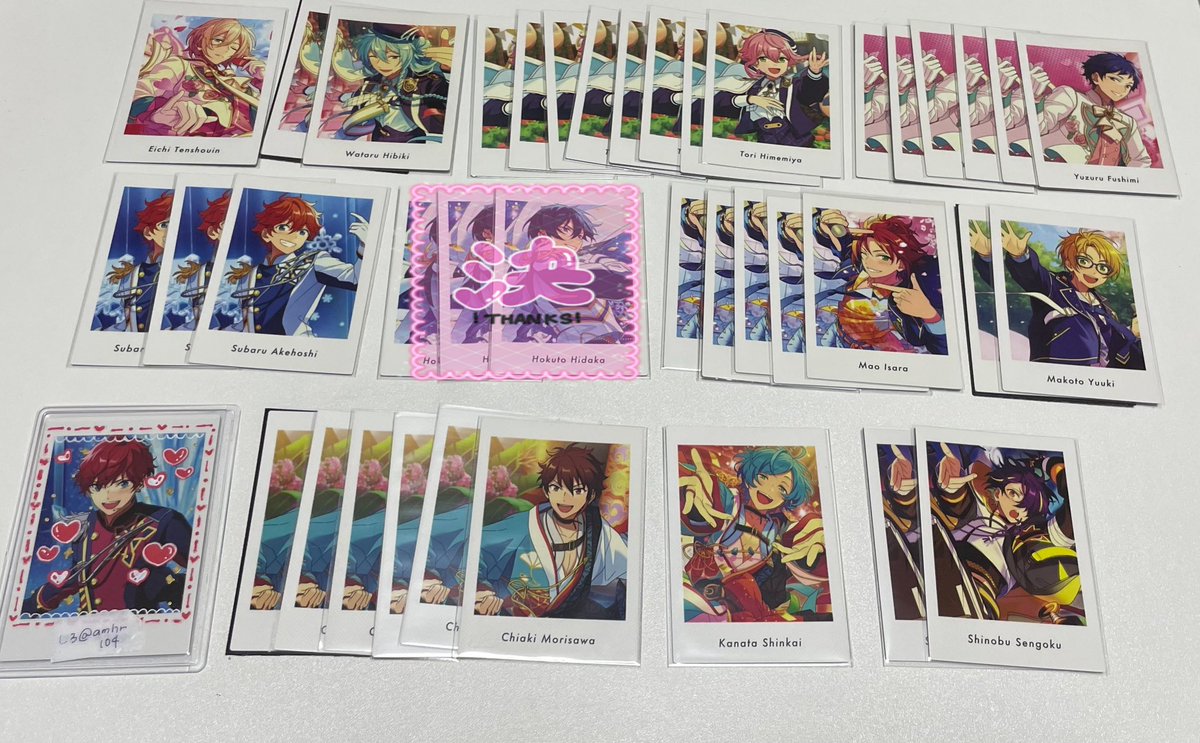 amhr104's tweet photo. 【交換】あんスタ ぱしゃっつ アニメイト特典 

譲▷英智 渉 桃李 弓弦 スバル 北斗 真緒 真 千秋 奏汰 忍 鉄虎 翠 マヨイ 藍良 巽 レオ 司 凛月 泉 嵐 夏目 宙 つむぎ 敬人 紅郎 颯馬 斑 燐音 ニキ こはく アドニス 薫

求▷ 一彩 ジュン

⬇️ツリーへ続く https://t.co/bP3kalRgHr