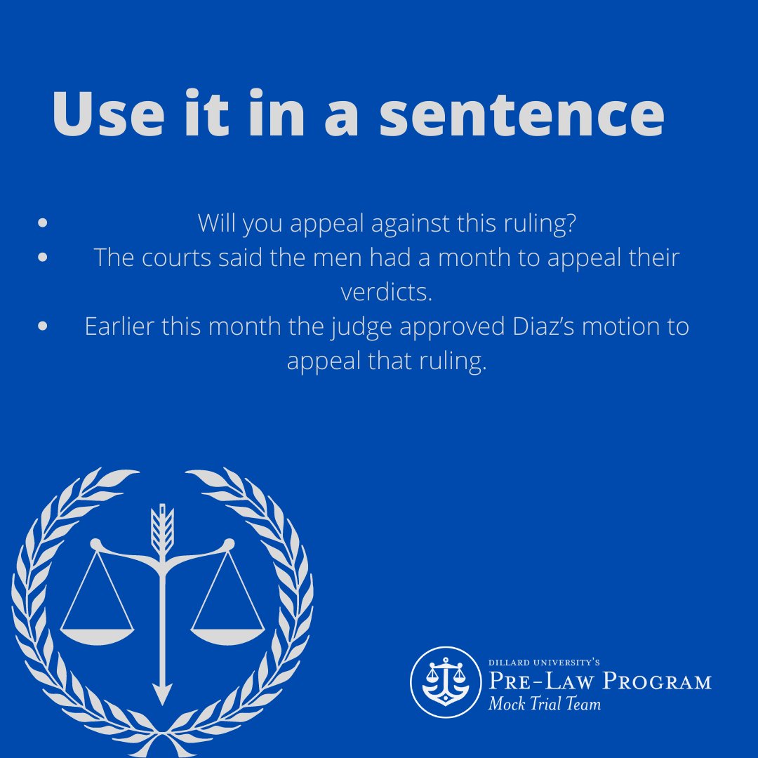 Introducing Legal Word of the Week, where the Dillard University Mock Trial Team provides you with a new legal term and how to use it, every Monday. 

This week’s word is  Appeal (/əˈpēl/).
Tune in next Monday for a new word of the week!!