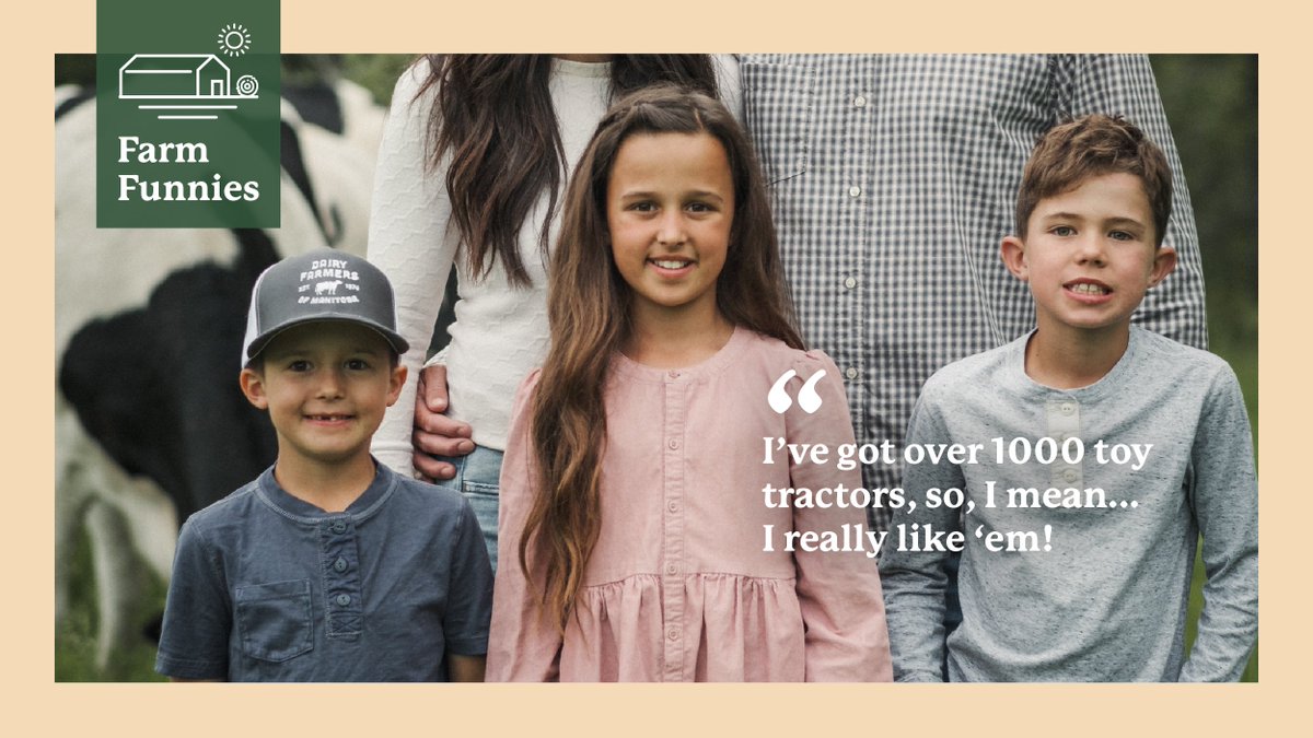 manitobadairy's tweet photo. Kids really do say the darnedest things, including Allison’s son, who especially loves his toy tractors. All 1000 of them. 🚜
#AllFromAGoodPlace 
#FromAFarmKid 
#FarmFunnies 
#CountryLiving 
#DairyFarmingInManitoba https://t.co/JGfbw6XZrT