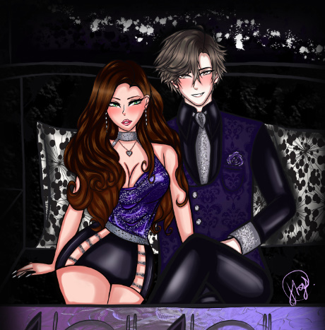 JavaDreamscapes's tweet image. A bit newer fanart of a self insert character and Jumin Han from Mystic Messenger. Matching attire during date night. Mystic Messenger x MC #mysticmessenger #originalcharacterart #Fanarts #shipping