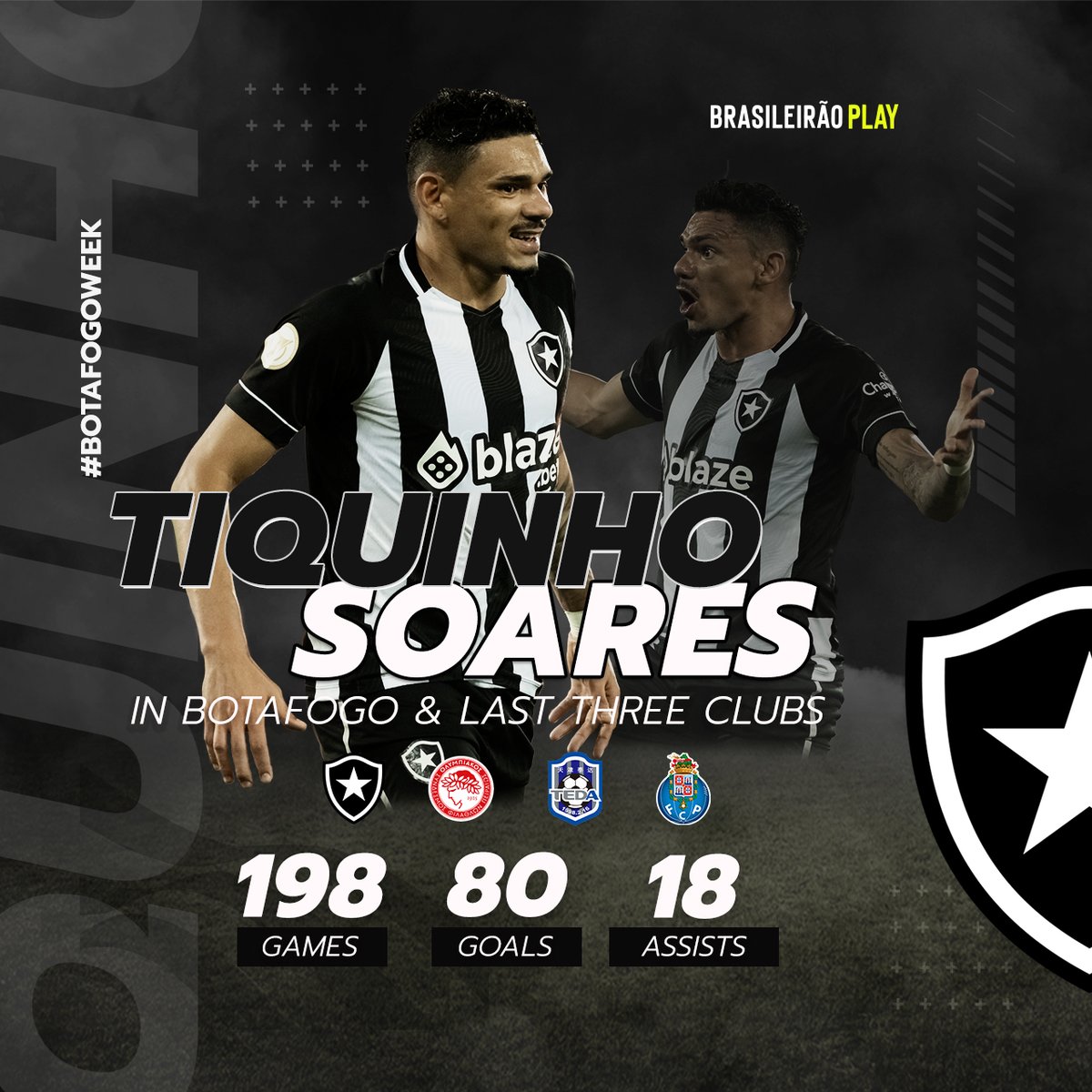 BrasileiraoPlay's tweet photo. 🌟 Tiquinho Soares
👉 El delantero de 31 años es una pieza fundamental para @Botafogo
#BotafogoWeek #InsideTheClubs https://t.co/JsnMKYC5qp