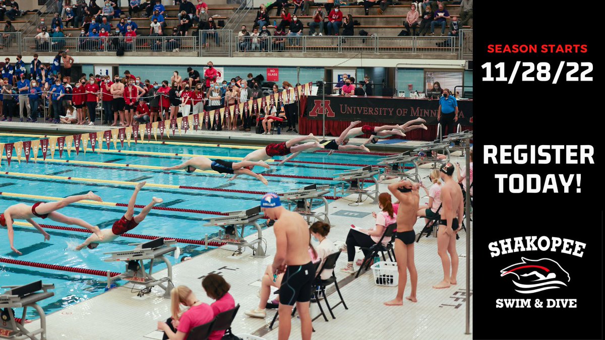 Registration for Boys Swimming and Diving opens today! Season starts on 11/28/22. 

📋 Register: bit.ly/3Sv7J8g
💻 Team Website: bit.ly/3ychf8i

#shakopeeschools <a href="/SabersAD/">Shakopee Activities</a> <a href="/ShakopeeSchools/">Shakopee Public Schools</a>
