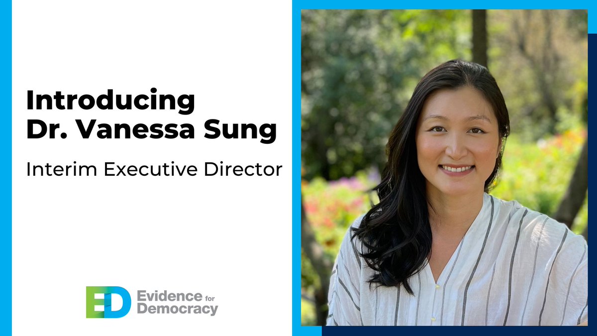 We’re thrilled to welcome Dr. Vanessa Sung (@sung_vanessa) as our Interim Executive Director! Vanessa brings a wealth of experience from the research, government, &amp; non-profit sectors, &amp; a passion for impact at the intersection of science, public policy, &amp; social justice. 2/4
