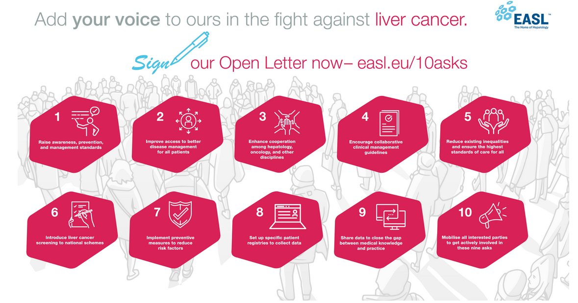 EASL Advocacy (@easleuaffairs) on Twitter photo It's #LiverCancerAwarenessMonth!
✍️and it's the right time to sign our Open Letter to the EU Institutions with 10 asks to improve liver cancer care and prevention.
<a href="/ThomasBerg24/">Thomas Berg</a> <a href="/AleksanderKrag/">Aleksander Krag</a> <a href="/josewillemse/">josé willemse</a> <a href="/MKDmilanM/">Milan</a>
👉easl.eu/10asks/ It's #LiverCancerAwarenessMonth!
✍️and it's the right time to sign our Open Letter to the EU Institutions with 10 asks to improve liver cancer care and prevention.
<a href="/ThomasBerg24/">Thomas Berg</a> <a href="/AleksanderKrag/">Aleksander Krag</a> <a href="/josewillemse/">josé willemse</a> <a href="/MKDmilanM/">Milan</a>
👉easl.eu/10asks/