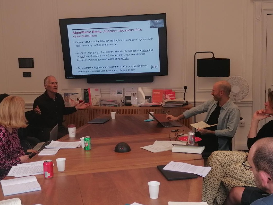 IIPP_UCL's tweet photo. Great discussion with leading UK regulators testing our research on how digital platforms monopolies harm competition and digital markets at today’s workshop on algorithmic rents and competitions @IlanStrauss @timoreilly @MazzucatoM https://t.co/76mNhbaBZo