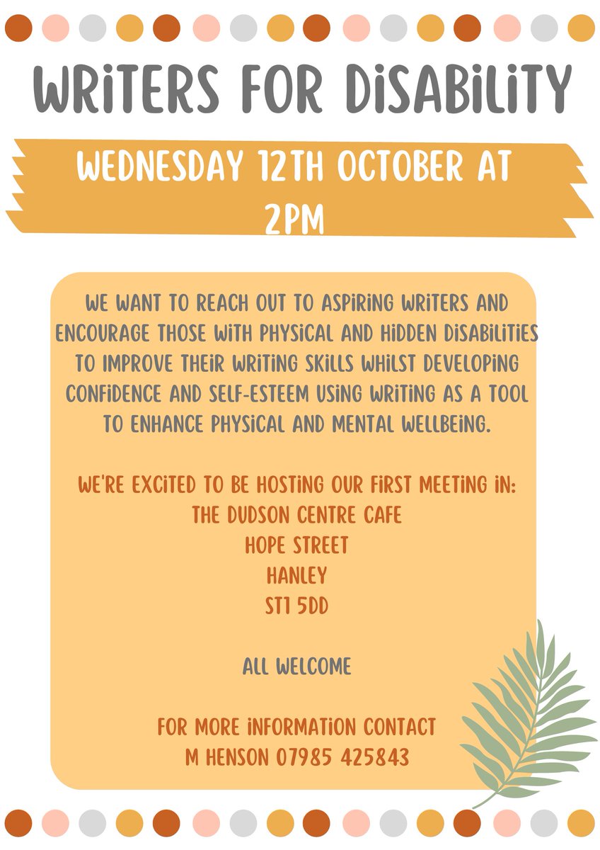 #MondayMotivation afternoon everyone,if you're free this #October check out #writers4disability network taking place over at #dudsonmuseum x @HensonEditorial