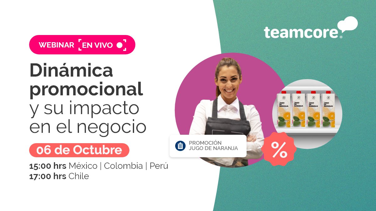 TeamcoreS's tweet photo. [WEBINAR IMPERDIBLE] 📢🚀¿Cuál es la importancia que tiene la estrategia promocional dentro del negocio? Descúbrelo este jueves 06 de octubre en nuestro #RetailTalk 🛒 espacio exclusivo para la comunidad #Teamcore en #Latam. Inscríbete acá 👉https://t.co/gCRIWta3eR https://t.co/gVBbFHM65m