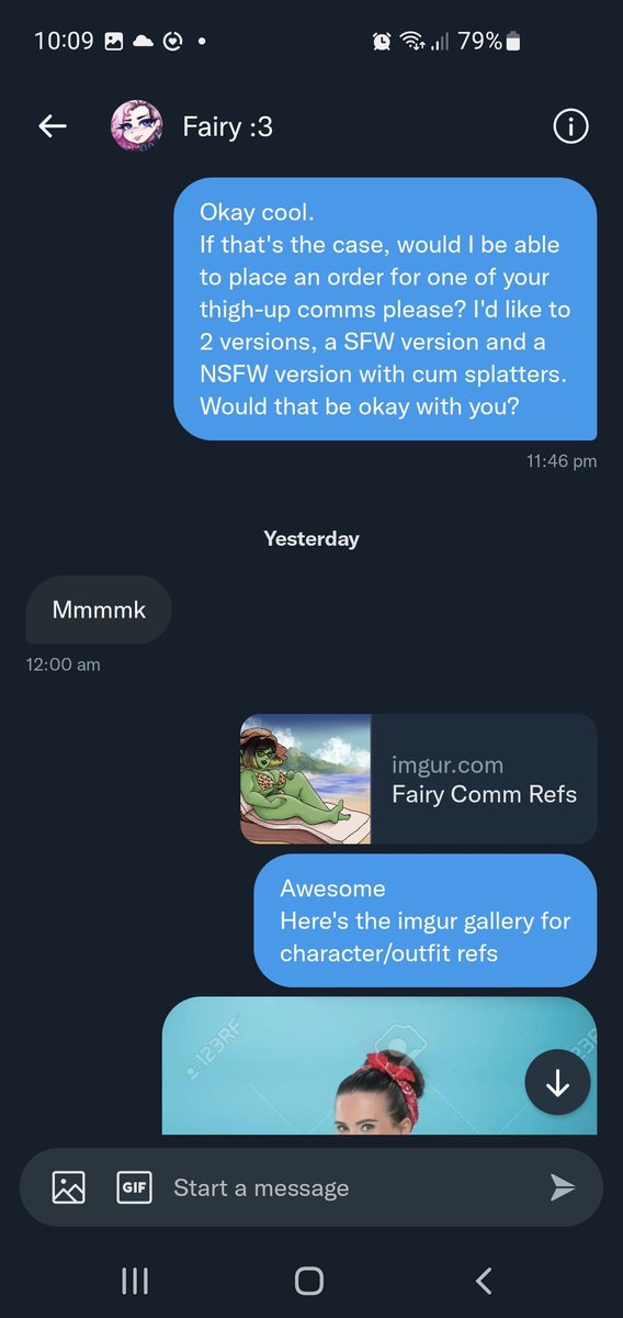 GLewdz's tweet photo. ⚠️⚠️⚠️ARTIST PSA⚠️⚠️⚠️

Do not going looking for comissions from @/FairyinCorner.
I recently contacted them for comm work and was disrespected and made fun of during our conversations.
They do not take their comm work seriously nor do they respect their followers... [1/2] https://t.co/RhXl91jx6m