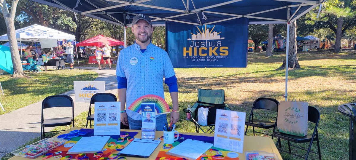 votejoshuahicks's tweet photo. What a great day yesterday! Happy #Pride, Jacksonville. 🏳️‍🌈🏳️‍⚧️ Fantastic community festival and celebration by River City Pride. Let’s always remember who shows up for us. 👏🤩 And VOTE. 💯 #JaxPride https://t.co/xhD59wruVa