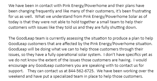 jess_babb's tweet photo. PINK ENERGY UPDATE: With Pink Energy shutting down, initially GoodLeap, one of the lending companies said @go_pink_energy had a team working on claims. That is not the case anymore, GoodLeap is now stepping in. From a GoodLeap spokesperson: #pinkenergy #goodleap @CBS21NEWS https://t.co/XnuVDq4lx3