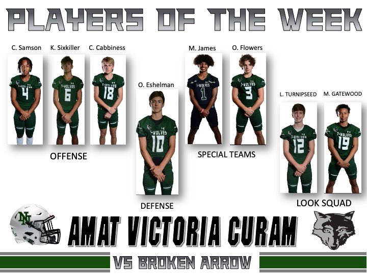 Congrats to our players of the week vs Broken Arrow. Gritty performance led by these guys!