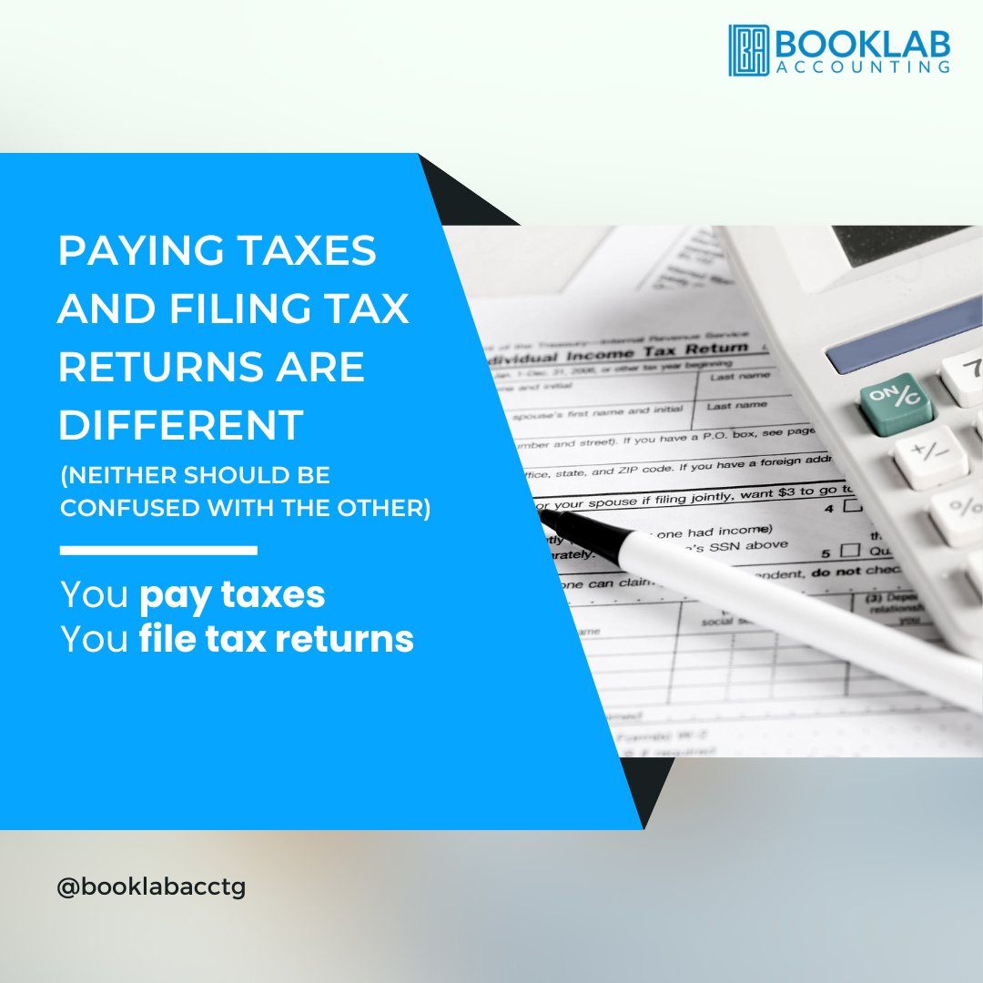 BookLabAcctg's tweet image. Taxes are the money that you pay to the government every year in order to support various public services. 

Filing a tax return, on the other hand, is the process of submitting a form to the government detailing your income and expenses for the year.