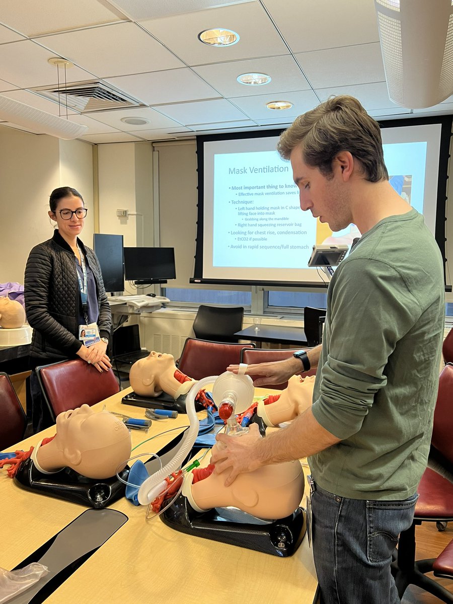 ICU airway workshop: Pictured here is Dr. Mike Swerdloff, CA3 and teaching chief, who is kicking off a week of airway management skills for ICU fellows @MountSinaiNYC
