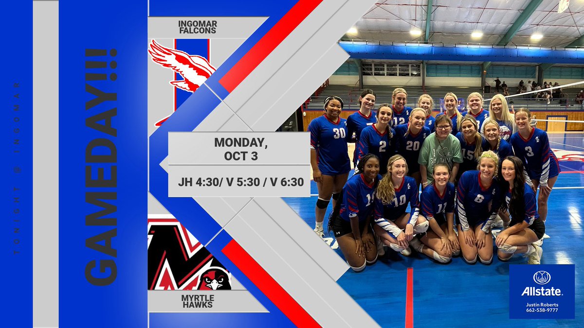 IngomarVolleyb1's tweet photo. GAMEDAY!!!!!
🆚Myrtle Hawks
📍Ingomar , MS
⏱JH 4:30/JV 5:30/V 6:30
#AllinforAnsley
#FalconsSoar
@denclayton @DJournalPreps @UnionSportsMS https://t.co/zQBHwQHThI