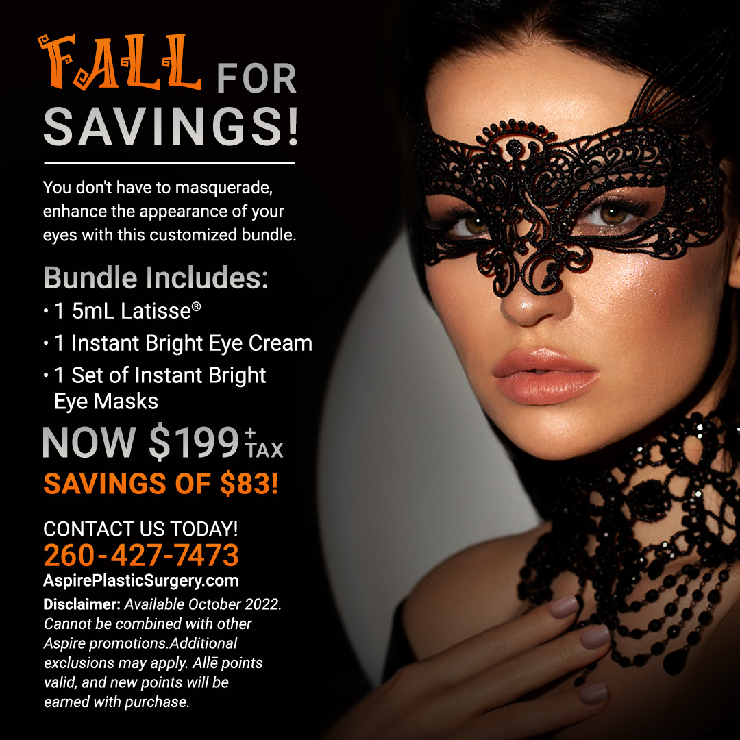 AspirePlastic's tweet photo. Unmask your eyes with this exclusive bundle! For $199, you receive:

- 5 mL Latisse
- Instant Bright Eye Cream
- 1 Set of Instant Bright Eye Masks

SAVINGS OF $83!

📱 260-427-7473 to purchase! 🎃 https://t.co/Cte0nCwN13