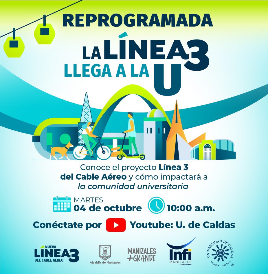 Infi_Manizales's tweet photo. #REPROGRAMADA 👀
🚡Por temas internos de la universidad, ha sido reprogramada la socialización del Proyecto Línea 3 para mañana martes a las 10:00 a.m. por el #YouTube de la @udecaldas 🎥
https://t.co/Z8mp0adCwm
¡Los esperamos!💛💙 https://t.co/SxOqa2EAKI