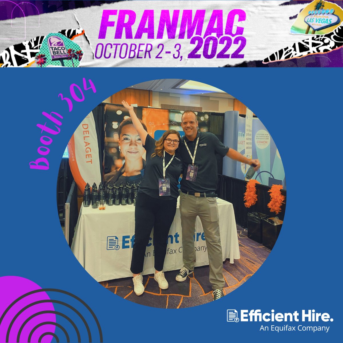 EfficientForms's tweet image. Come on by booth 304 at #FRANMAC2022 - @tacobell franchisees! The team is live in Las Vegas to chat with you about Recruiting &amp;amp; Hiring and how we can help put money back to your bottom line with WOTC... #paperlessonboarding #taxcredits
