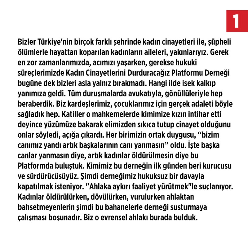 KadinCinayeti's tweet photo. Öldürülen 107 kadının ailelerinden Platform’a destek:
Platform Biziz, Kapatamazsınız!

Aileler hukuksuz kapatma davası için 5 Ekim’de Çağlayan’a çağırıyor: