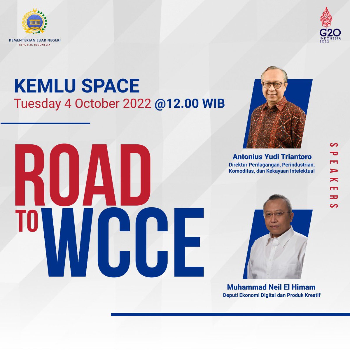 #Diplomates, the first episode of #KemluSpace will air tomorrow 4/10 at 12PM, this episode talks about the 3rd #WCCE in Bali 5-7/10 hosted by 🇮🇩, highlighting the importance of integrating the Creative Economy into the global economic recovery. Join us to hear more!