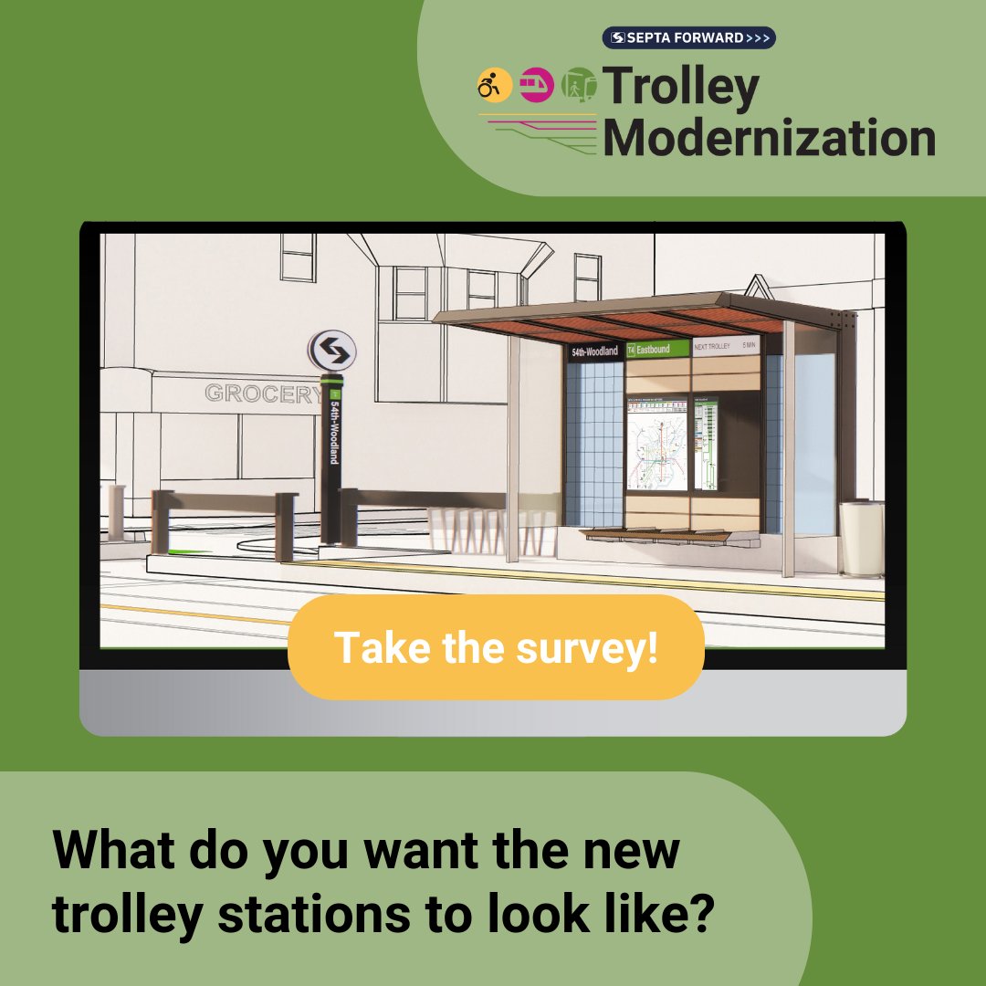 SEPTAPHILLY's tweet photo. We need your feedback on the new trolley station concepts. Learn more and take the survey here: https://t.co/V2TRjVG3F0. #ISEPTAPHILLY #waytogo #TrolleyMod https://t.co/hCj5wm7Wo7